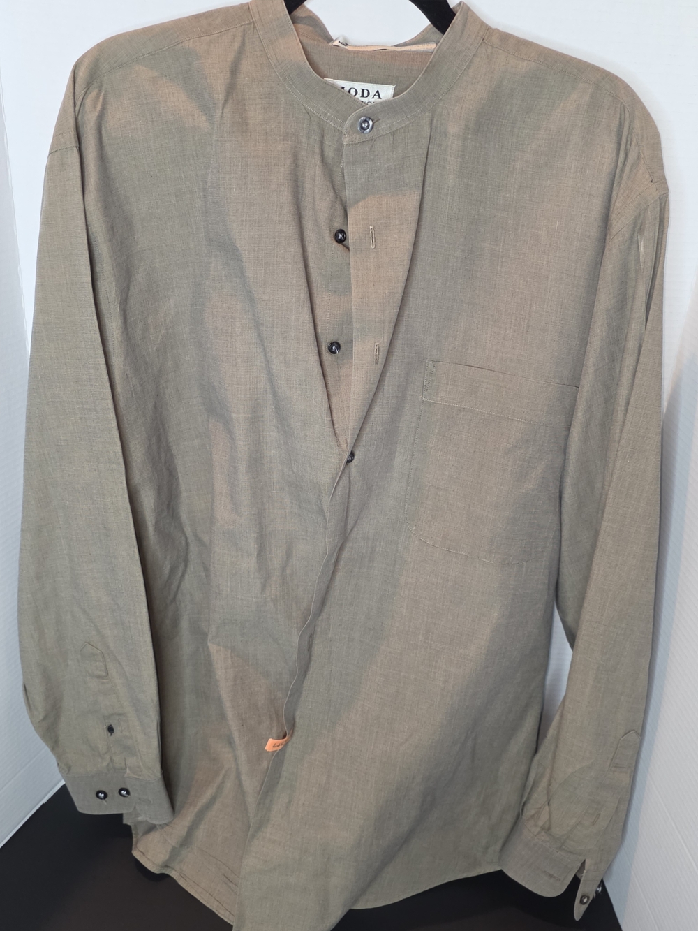 Moda Men's Mandarin-Collar Shirt Jacket in Olive Beige